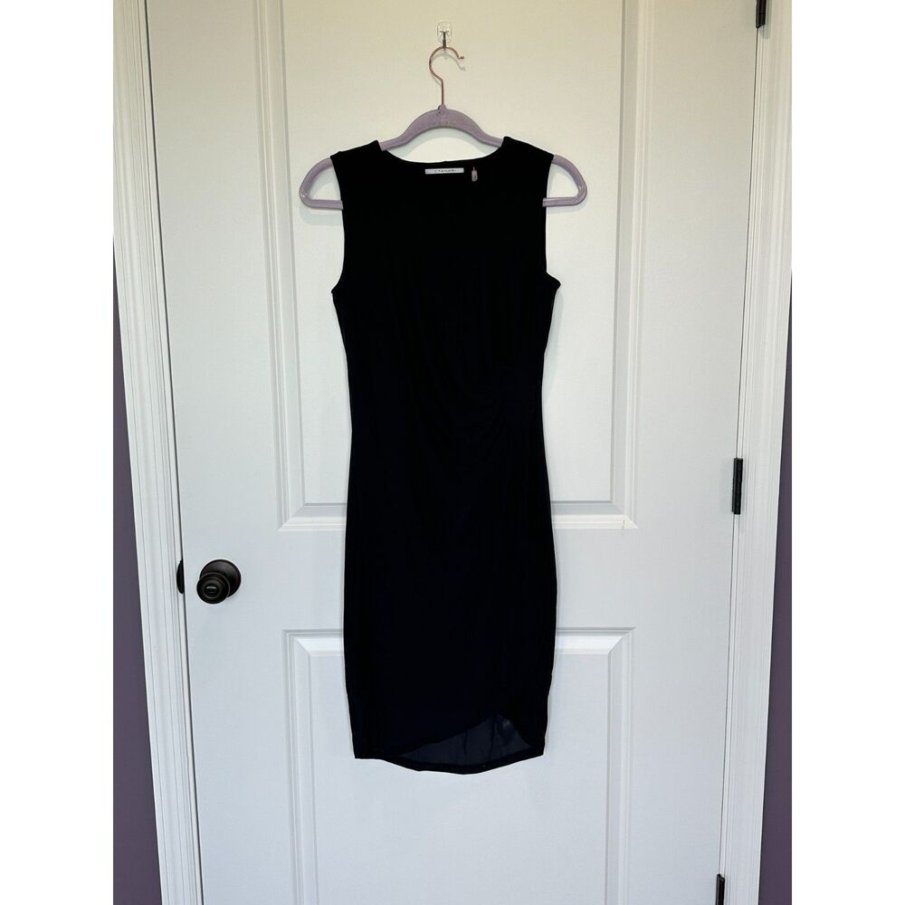 Tahari Gathered Sleeveless Navy Dress Size XS